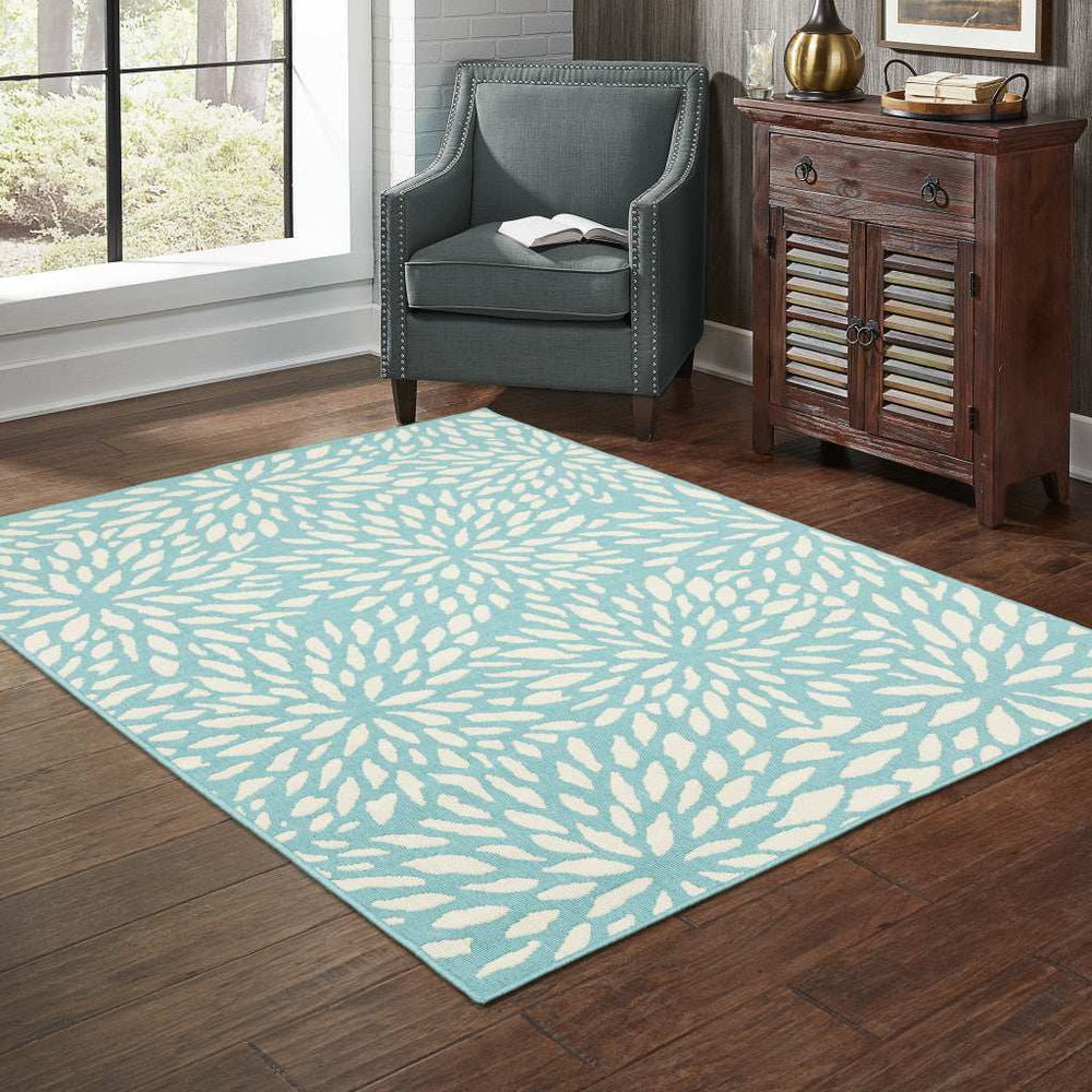 2' X 3' Blue and Ivory Floral Stain Resistant Indoor Outdoor Area Rug - Homeroots - Flyclothing LLC