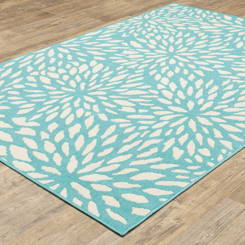 2' X 3' Blue and Ivory Floral Stain Resistant Indoor Outdoor Area Rug - Homeroots - Flyclothing LLC