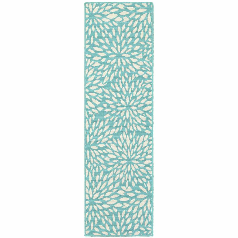 2' X 8' Blue and Ivory Floral Stain Resistant Indoor Outdoor Area Rug - Homeroots - Flyclothing LLC