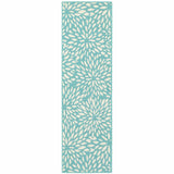 2' X 8' Blue and Ivory Floral Stain Resistant Indoor Outdoor Area Rug - Homeroots - Flyclothing LLC
