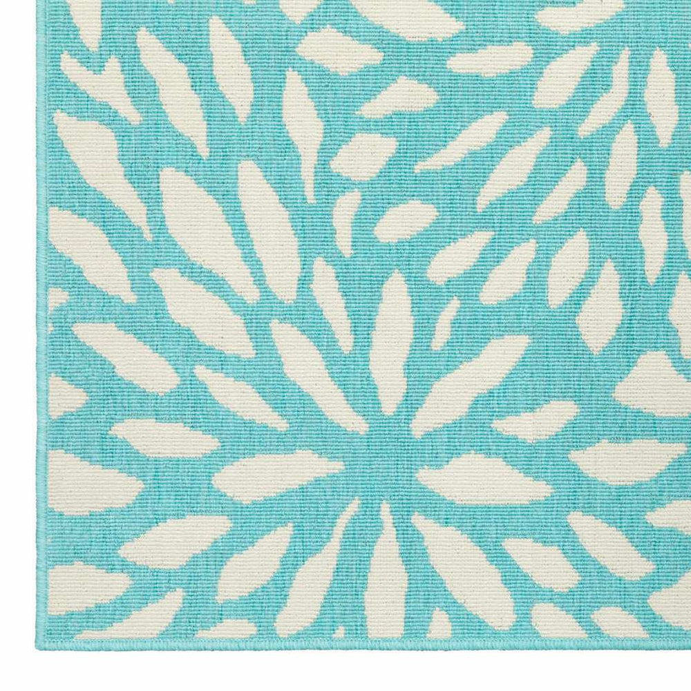 2' X 8' Blue and Ivory Floral Stain Resistant Indoor Outdoor Area Rug - Homeroots - Flyclothing LLC
