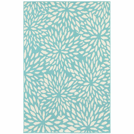 9' X 13' Blue and Ivory Floral Stain Resistant Indoor Outdoor Area Rug - Homeroots - Flyclothing LLC