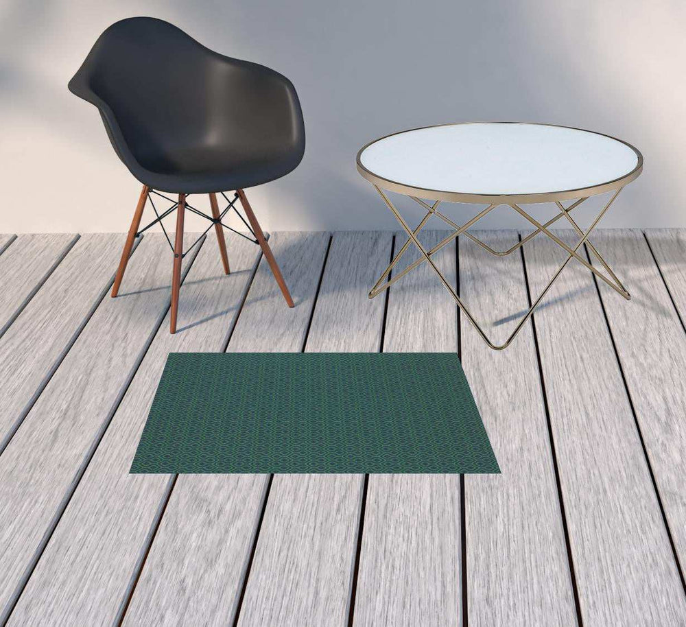 2' X 3' Blue and Green Geometric Stain Resistant Indoor Outdoor Area Rug - Homeroots - Flyclothing LLC