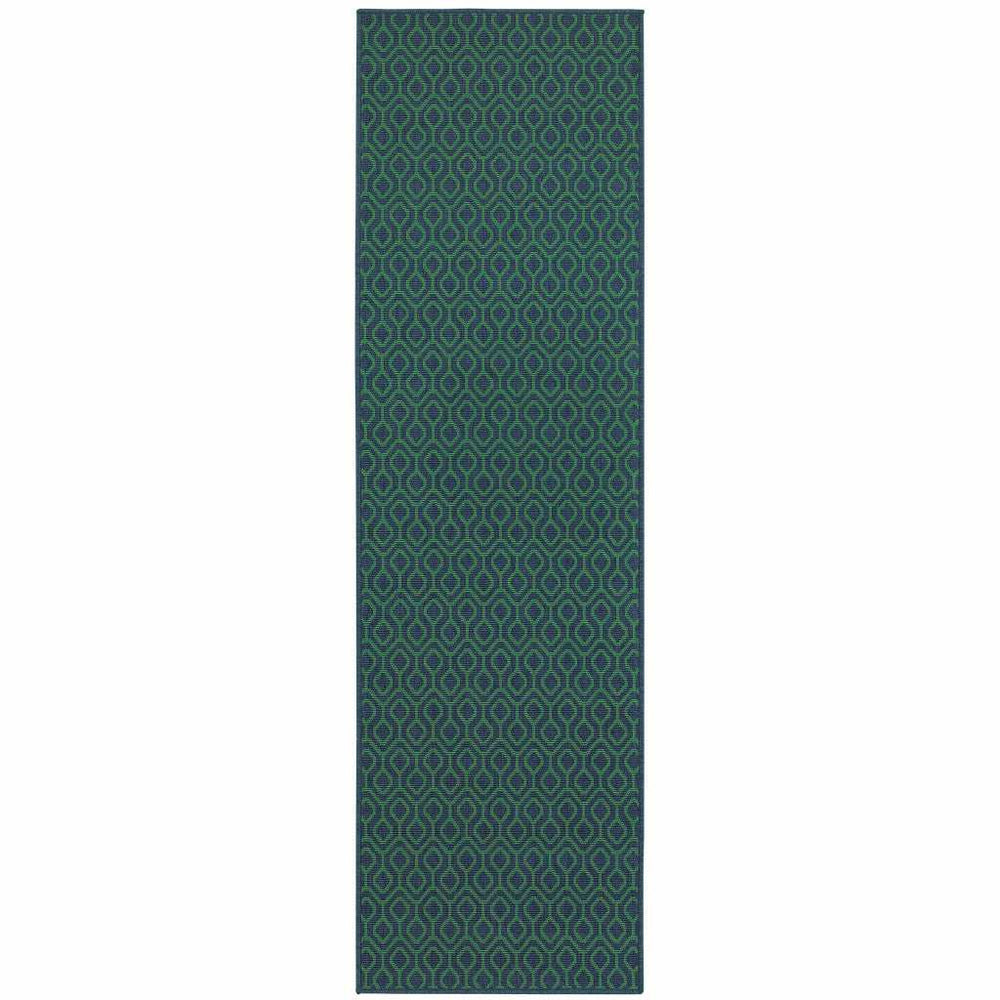 2' X 8' Blue and Green Geometric Stain Resistant Indoor Outdoor Area Rug - Homeroots - Flyclothing LLC