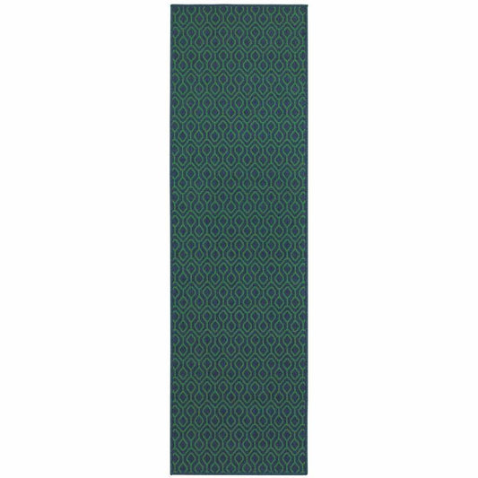 2' X 8' Blue and Green Geometric Stain Resistant Indoor Outdoor Area Rug - Homeroots - Flyclothing LLC