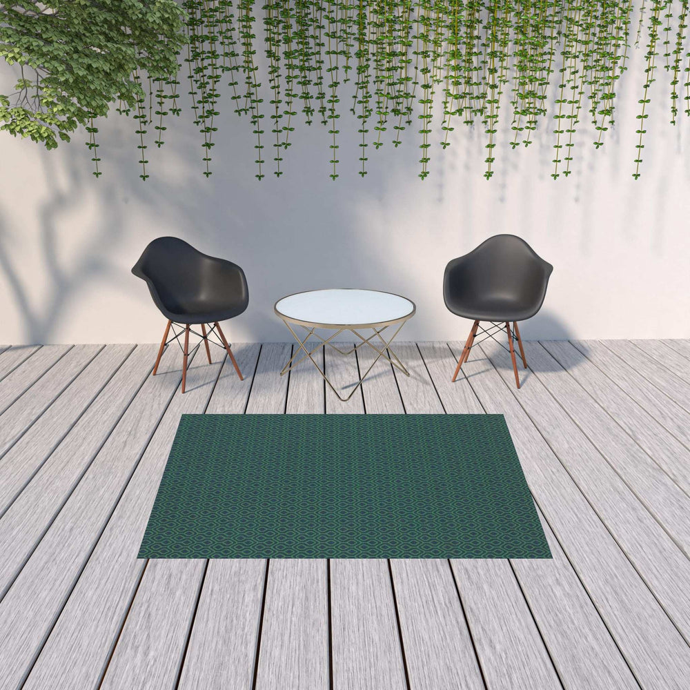 5' X 8' Blue and Green Geometric Stain Resistant Indoor Outdoor Area Rug - Homeroots - Flyclothing LLC