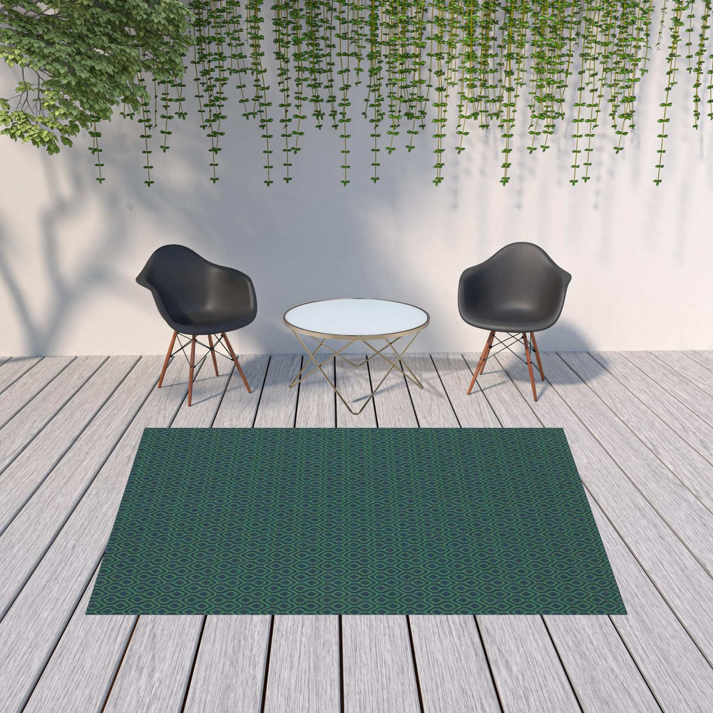 7' X 10' Blue and Green Geometric Stain Resistant Indoor Outdoor Area Rug - Homeroots - Flyclothing LLC