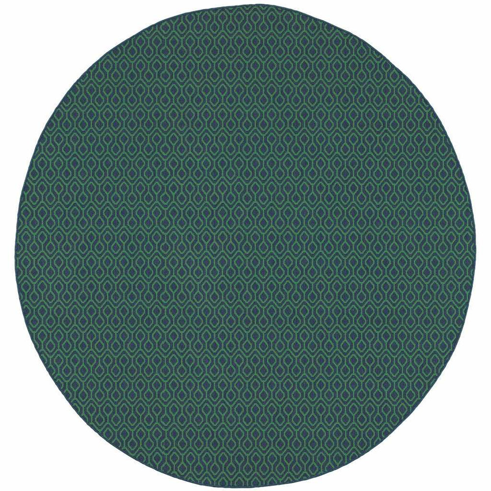8' X 8' Blue and Green Round Geometric Stain Resistant Indoor Outdoor Area Rug - Homeroots - Flyclothing LLC