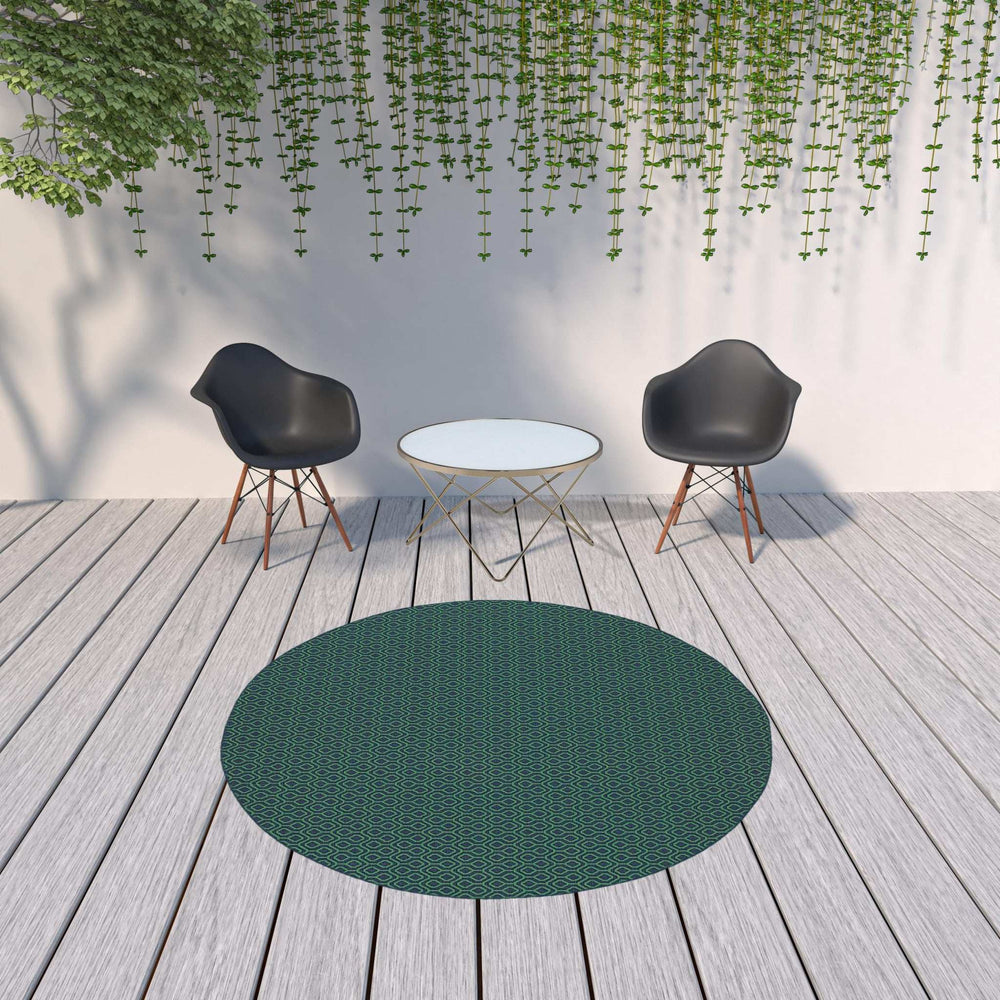8' X 8' Blue and Green Round Geometric Stain Resistant Indoor Outdoor Area Rug - Homeroots - Flyclothing LLC