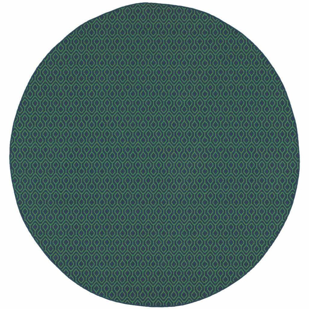 8' X 8' Blue and Green Round Geometric Stain Resistant Indoor Outdoor Area Rug - Homeroots - Flyclothing LLC