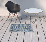 2' X 3' Blue and Ivory Geometric Stain Resistant Indoor Outdoor Area Rug - Homeroots - Flyclothing LLC