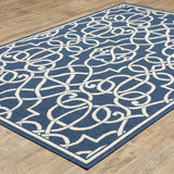 2' X 3' Blue and Ivory Geometric Stain Resistant Indoor Outdoor Area Rug - Homeroots - Flyclothing LLC