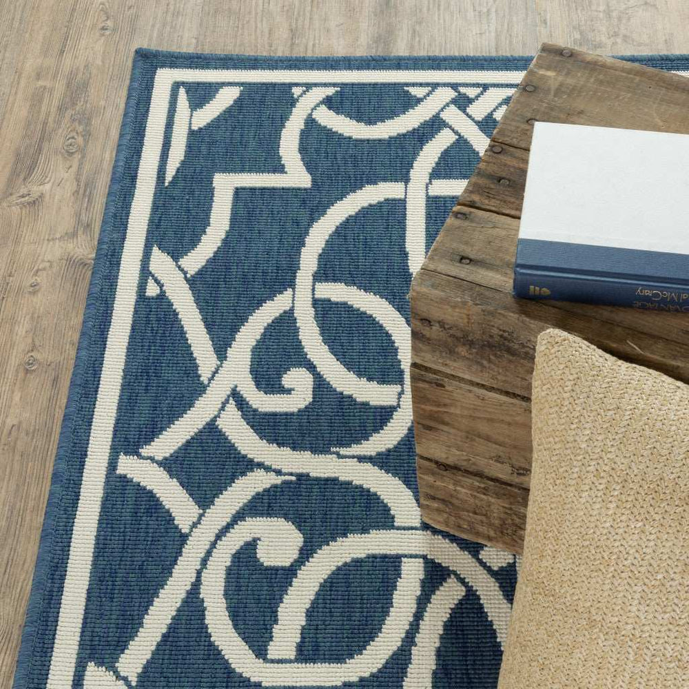 2' X 3' Blue and Ivory Geometric Stain Resistant Indoor Outdoor Area Rug - Homeroots - Flyclothing LLC