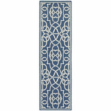2' X 8' Blue and Ivory Geometric Stain Resistant Indoor Outdoor Area Rug - Homeroots - Flyclothing LLC