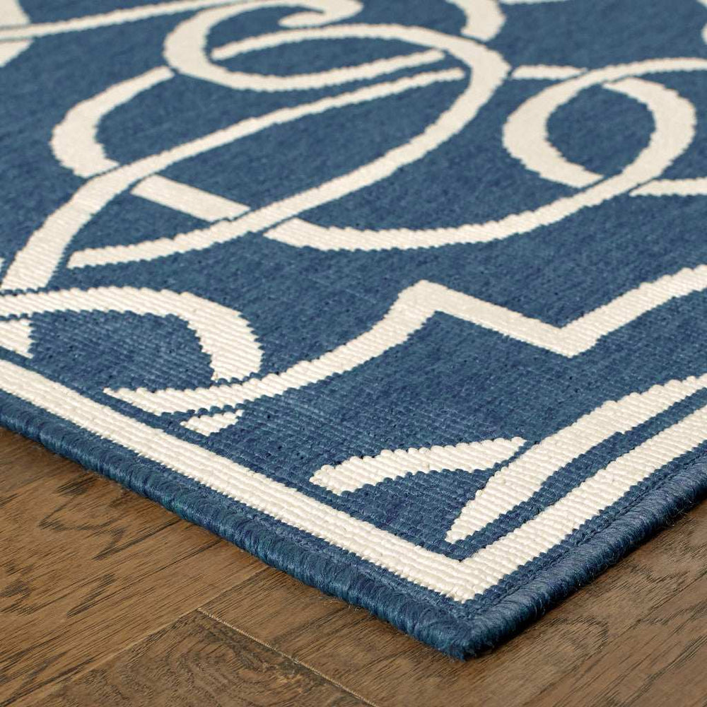2' X 8' Blue and Ivory Geometric Stain Resistant Indoor Outdoor Area Rug - Homeroots - Flyclothing LLC