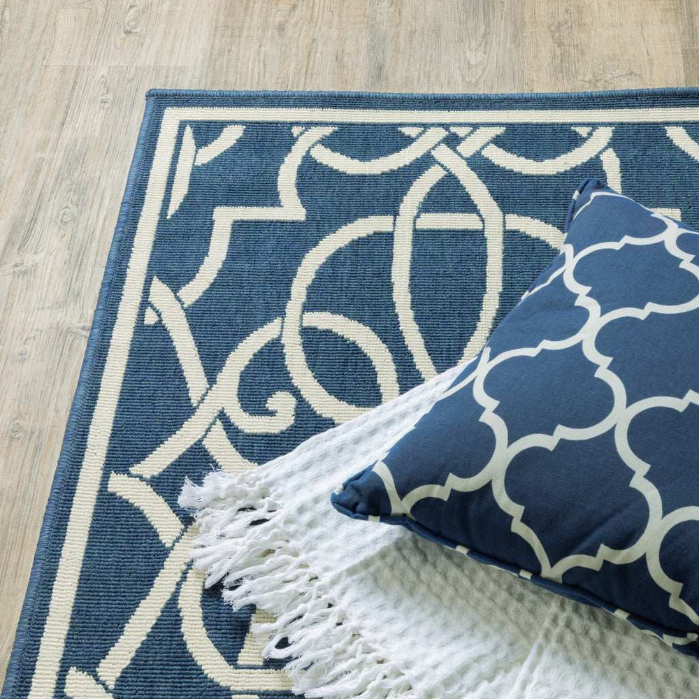 2' X 8' Blue and Ivory Geometric Stain Resistant Indoor Outdoor Area Rug - Homeroots - Flyclothing LLC