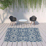 8' X 11' Blue and Ivory Geometric Stain Resistant Indoor Outdoor Area Rug - Homeroots - Flyclothing LLC