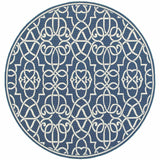 8' X 8' Blue and Ivory Round Geometric Stain Resistant Indoor Outdoor Area Rug - Homeroots - Flyclothing LLC