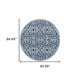 8' X 8' Blue and Ivory Round Geometric Stain Resistant Indoor Outdoor Area Rug - Homeroots - Flyclothing LLC