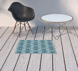 2' X 3' Blue and Ivory Geometric Stain Resistant Indoor Outdoor Area Rug - Homeroots - Flyclothing LLC