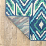 2' X 3' Blue and Ivory Geometric Stain Resistant Indoor Outdoor Area Rug - Homeroots - Flyclothing LLC
