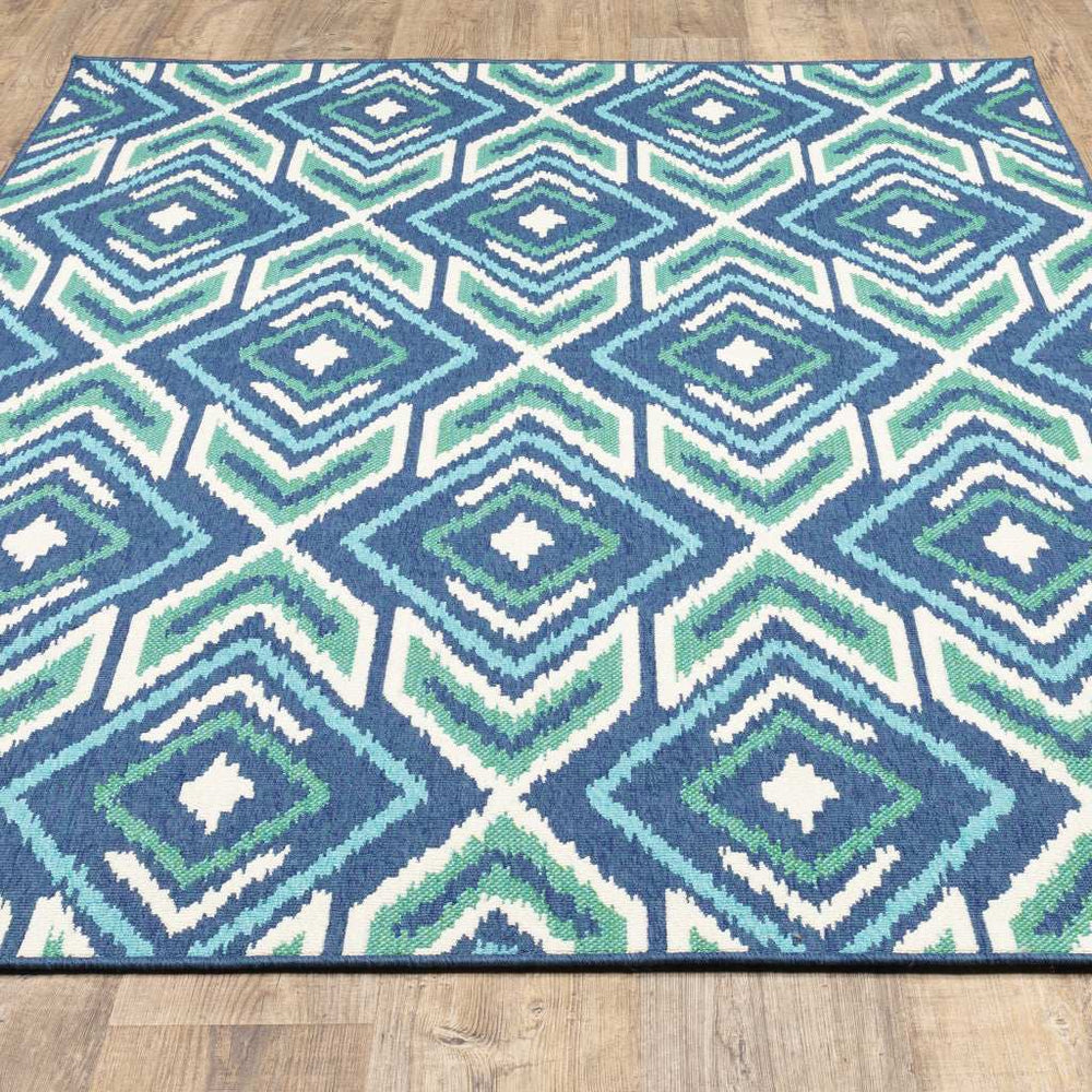 2' X 3' Blue and Ivory Geometric Stain Resistant Indoor Outdoor Area Rug - Homeroots - Flyclothing LLC