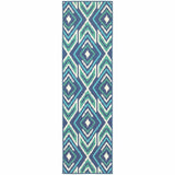 2' X 8' Blue and Ivory Geometric Stain Resistant Indoor Outdoor Area Rug - Homeroots - Flyclothing LLC