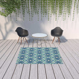 5' X 8' Blue and Ivory Geometric Stain Resistant Indoor Outdoor Area Rug - Homeroots - Flyclothing LLC