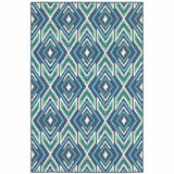 5' X 8' Blue and Ivory Geometric Stain Resistant Indoor Outdoor Area Rug - Homeroots - Flyclothing LLC