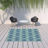 7' X 10' Blue and Ivory Geometric Stain Resistant Indoor Outdoor Area Rug - Homeroots - Flyclothing LLC