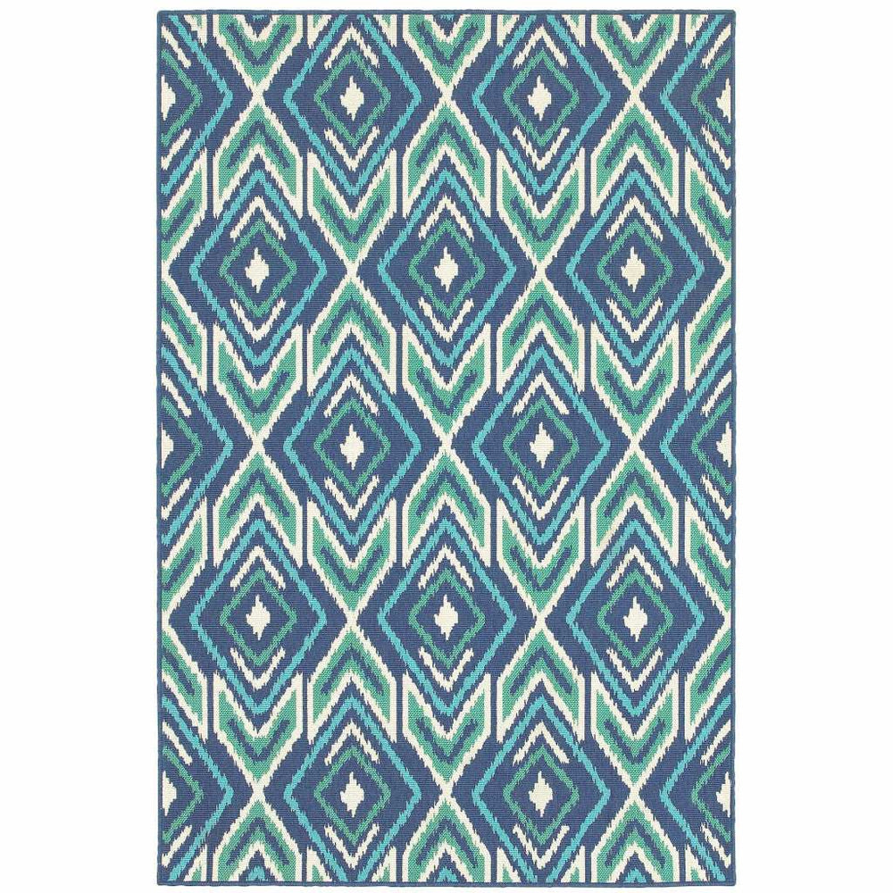 7' X 10' Blue and Ivory Geometric Stain Resistant Indoor Outdoor Area Rug - Homeroots - Flyclothing LLC