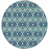 8' X 8' Blue and Ivory Round Geometric Stain Resistant Indoor Outdoor Area Rug - Homeroots - Flyclothing LLC