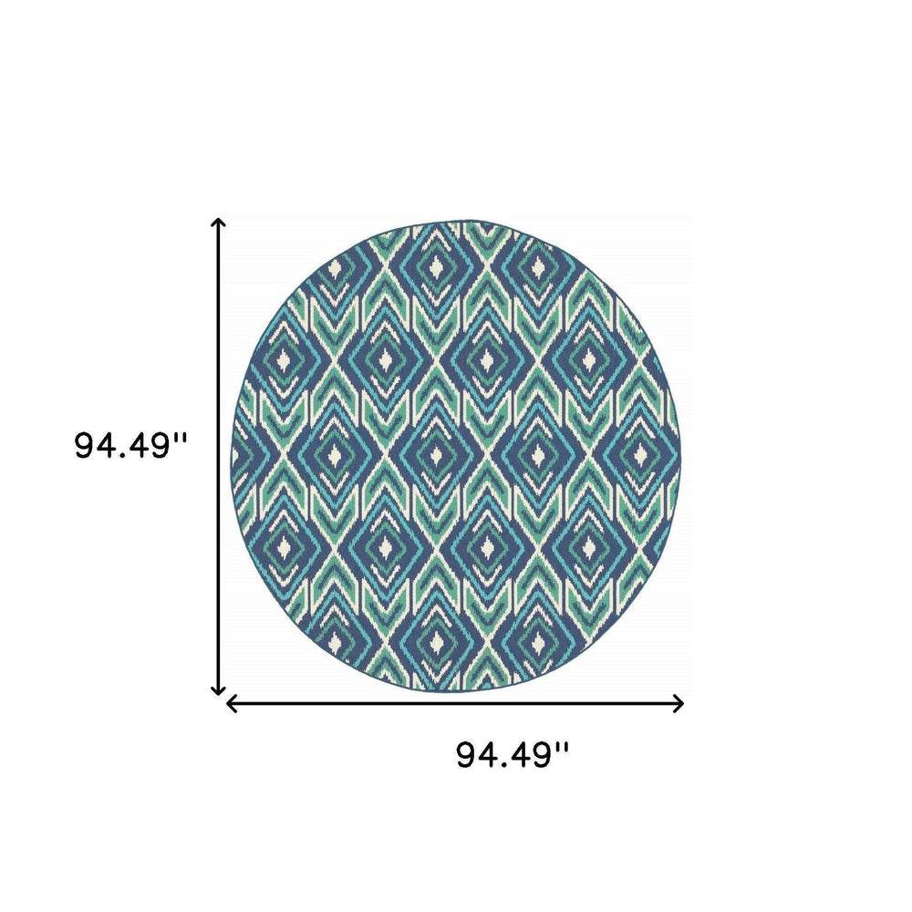 8' X 8' Blue and Ivory Round Geometric Stain Resistant Indoor Outdoor Area Rug - Homeroots - Flyclothing LLC