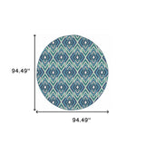 8' X 8' Blue and Ivory Round Geometric Stain Resistant Indoor Outdoor Area Rug - Homeroots - Flyclothing LLC