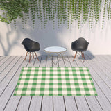 7' X 10' Green and Ivory Geometric Stain Resistant Indoor Outdoor Area Rug - Homeroots - Flyclothing LLC