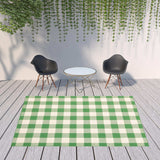 8' X 11' Green and Ivory Geometric Stain Resistant Indoor Outdoor Area Rug - Homeroots - Flyclothing LLC