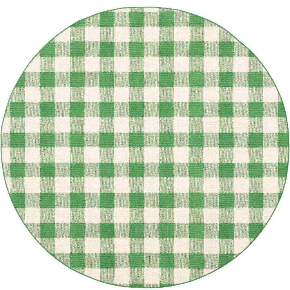 8' X 8' Green and Ivory Round Geometric Stain Resistant Indoor Outdoor Area Rug - Homeroots - Flyclothing LLC