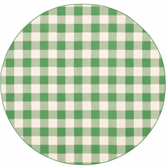 8' X 8' Green and Ivory Round Geometric Stain Resistant Indoor Outdoor Area Rug - Homeroots - Flyclothing LLC