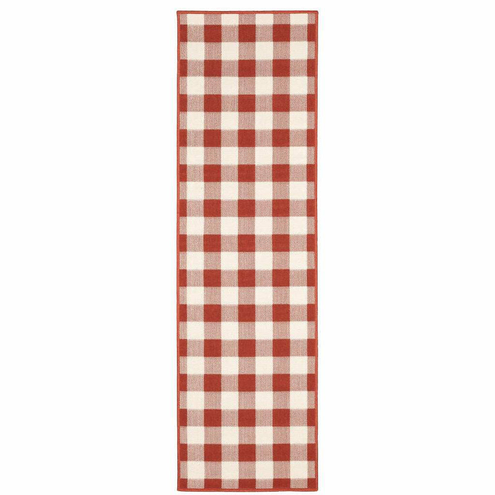 2' X 8' Red and Ivory Geometric Stain Resistant Indoor Outdoor Area Rug - Homeroots - Flyclothing LLC