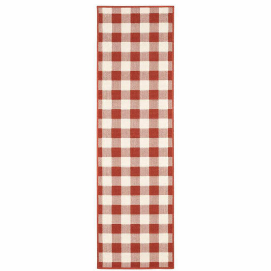 2' X 8' Red and Ivory Geometric Stain Resistant Indoor Outdoor Area Rug - Homeroots - Flyclothing LLC
