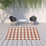 7' X 10' Red and Ivory Geometric Stain Resistant Indoor Outdoor Area Rug - Homeroots - Flyclothing LLC