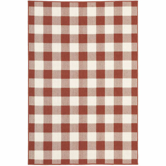 8' X 11' Red and Ivory Geometric Stain Resistant Indoor Outdoor Area Rug - Homeroots - Flyclothing LLC