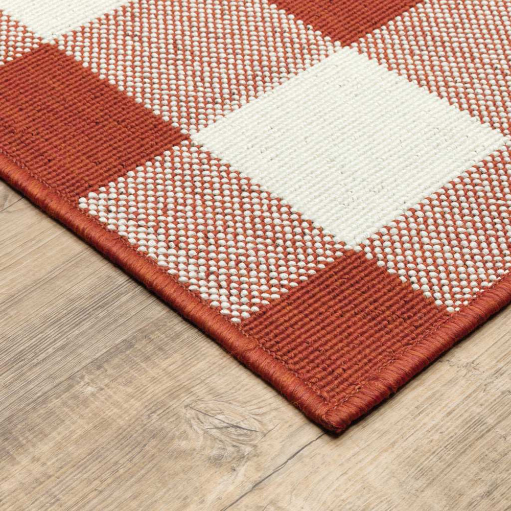 8' X 11' Red and Ivory Geometric Stain Resistant Indoor Outdoor Area Rug - Homeroots - Flyclothing LLC