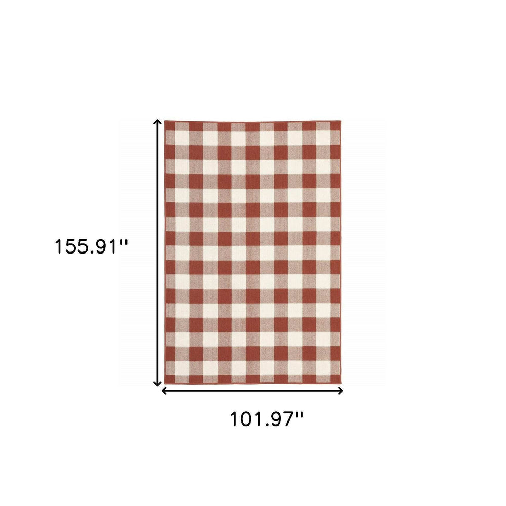 9' X 13' Red and Ivory Geometric Stain Resistant Indoor Outdoor Area Rug - Homeroots - Flyclothing LLC