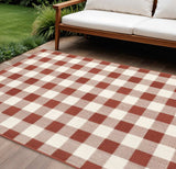 9' X 13' Red and Ivory Geometric Stain Resistant Indoor Outdoor Area Rug - Homeroots - Flyclothing LLC
