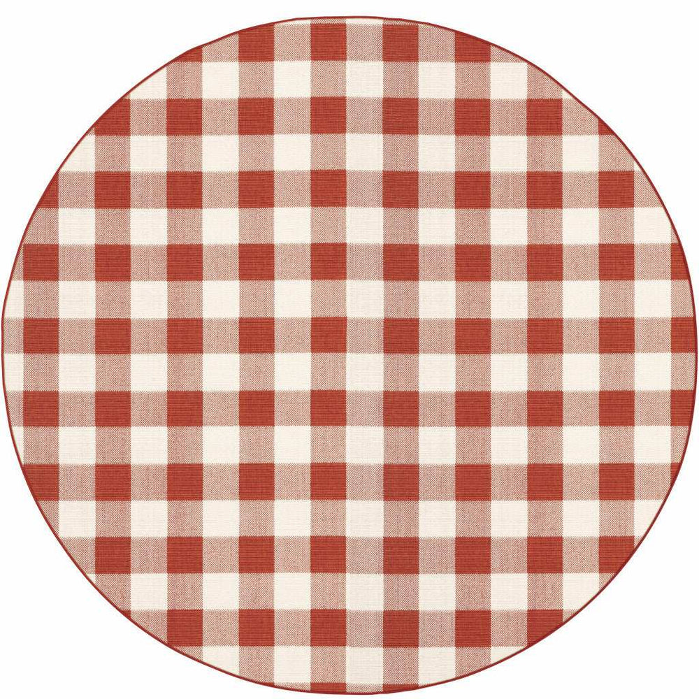 8' X 8' Red and Ivory Round Geometric Stain Resistant Indoor Outdoor Area Rug - Homeroots - Flyclothing LLC