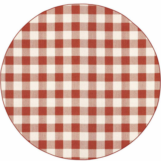 8' X 8' Red and Ivory Round Geometric Stain Resistant Indoor Outdoor Area Rug - Homeroots - Flyclothing LLC