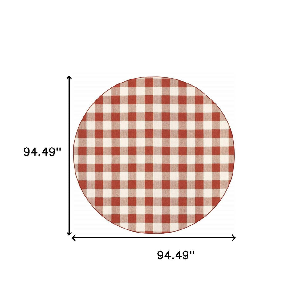 8' X 8' Red and Ivory Round Geometric Stain Resistant Indoor Outdoor Area Rug - Homeroots - Flyclothing LLC