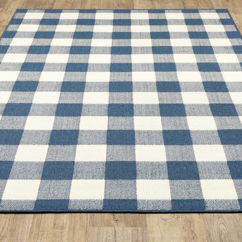 2' X 3' Blue and Ivory Geometric Stain Resistant Indoor Outdoor Area Rug - Homeroots - Flyclothing LLC