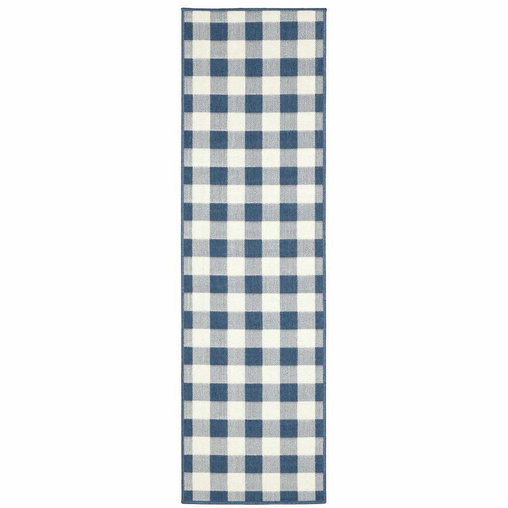 2' X 8' Blue and Ivory Geometric Stain Resistant Indoor Outdoor Area Rug - Homeroots - Flyclothing LLC